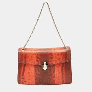 Bvlgari Orange Karung Leather Medium Serpenti Forever Shoulder Bag