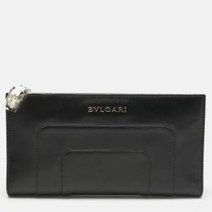 Bvlgari Black Leather Serpenti Forever Bifold Long Wallet