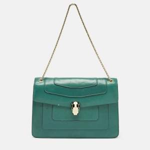 Pre Owned Bvlgari Green Leather Medium Serpenti Forever Shoulder Bag