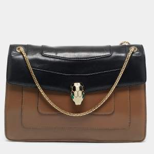 Pre Owned Bvlgari Black/Brown Leather Medium Serpenti Forever Shoulder Bag