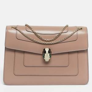 Pre Owned Bvlgari Old Rose Leather Medium Serpenti Forever Shoulder Bag