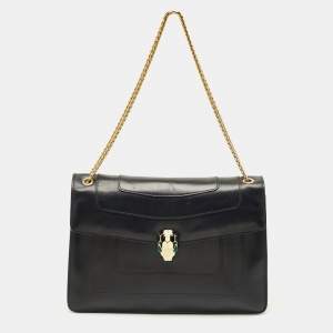 Pre Owned Bvlgari Black Leather Medium Serpenti Forever Shoulder Bag