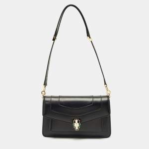 Pre Owned Bvlgari Black Leather Serpenti Forever East West Shoulder Bag