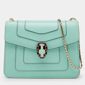 Pre Owned Bvlgari Turquoise Blue Leather Serpenti Forever Small Crossbody Bag