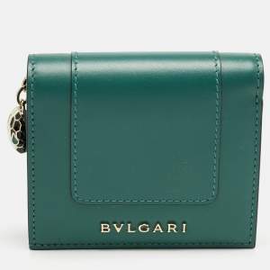 Pre Owned Bvlgari Green Leather Serpenti Forever Trifold Wallet