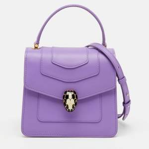 Pre Owned Bvlgari Purple Leather Serpenti Forever Small Top Handle Bag