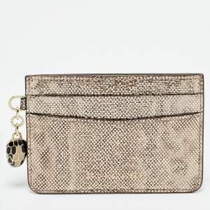 Pre Owned Bvlgari Metallic Beige Karung Serpenti Forever Card Holder