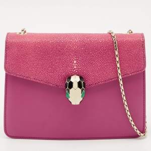 Pre Owned Bvlgari Fuchsia Stingray and Leather Small Serpenti Forever Crossbody Bag