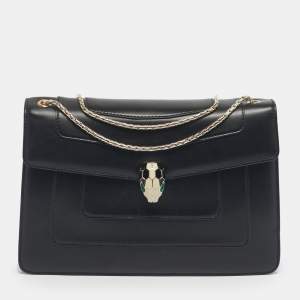 Pre Owned Bvlgari Black Leather Medium Serpenti Forever Shoulder Bag