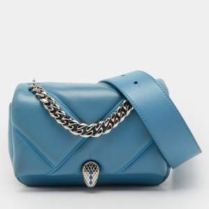 Pre Owned Bvlgari Light Blue Quilted Leather Mini Serpenti Cabochon Shoulder Bag
