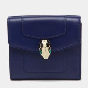 Pre Owned Bvlgari Navy Blue Leather Serpenti Forever Trifold Wallet