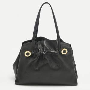 Pre Owned Bvlgari Black Leather Twist Tote