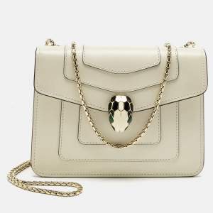 Pre Owned Bvlgari Off White Leather Small Serpenti Forever Crossbody Bag