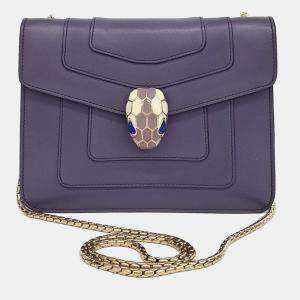 Pre Owned Bvlgari Purple Leather Serpenti shoulder bag
