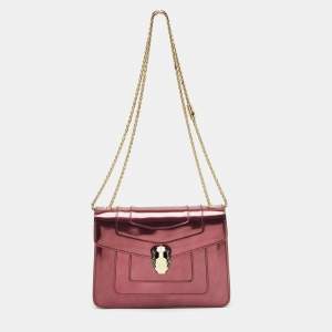 Pre Owned Bvlgari Serpenti Forever Small Burgundy Patent Leather Shoulder Bag