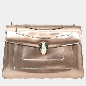 Pre Owned حقيبة كتف بلغاري سيربينتي فوريفر جلد برونزي لامع متوسطة الحجم