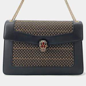 Pre Owned Bvlgari Serpenti Shoulder Bag Black/Gold Leather