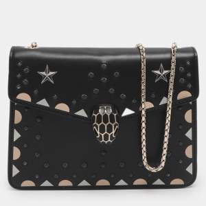 مملوكة مسبقًا حقيبة كتف بلغاري سيربنتي فوريفر جلد مطرز ومطبوع أوف وايت صغيرة