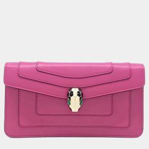 مملوكة مسبقًا حقيبة كتف بسلسلة بلغاري سيربنتي جلد وردي