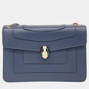 Pre Owned حقيبة كتف بلغاري جلد أزرق بحري سيربنتي