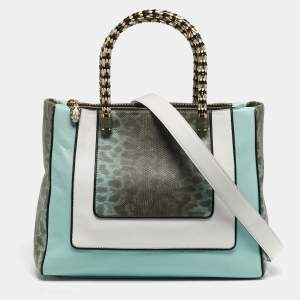 مملوكة مسبقًا Bvlgari Scaglie Serpenti Light Green/White Karung and Leather Tote