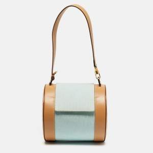 مملوكة مسبقًا حقيبة بلفغاري مانيا شعار قماش أسطوانية تان/أزرق فاتح