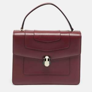 Pre Owned Bvlgari Serpenti Forever Large Burgundy Leather Top Handle Bag
