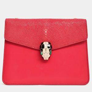 مملوكة مسبقًا Bvlgari Pink Leather/Stingray Serpenti Crossbody