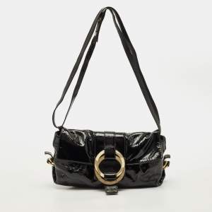 Pre Owned Bvlgari Chandra Black Patent Leather Shoulder Bag