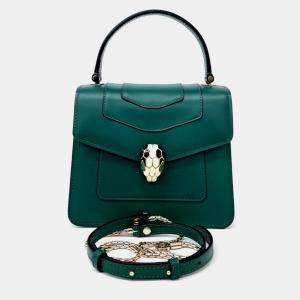 Pre Owned حقيبة يد وكتف بلغاري جلد أخضر سيربنتي