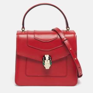Pre Owned Bvlgari Serpenti Forever Small Red Leather Top Handle Bag