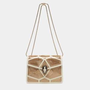 Pre Owned Bvlgari Serpenti Forever Million Chain Small White/Gold Leather Crossbody Bag