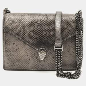 Pre Owned حقيبة كتف بلغاري سيربنتي فورايفر جلد كارونغ رمادي معدني بسلسلة متعددة