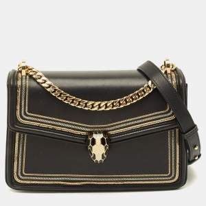 Pre Owned حقيبة كتف بلغاري سيربينتي فورايفر دايموند بلاست جلد أسود