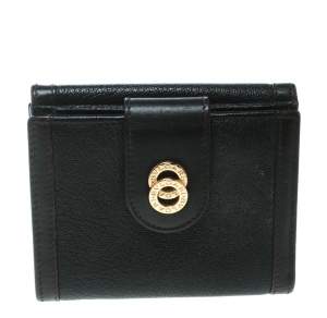 Bvlgari Dark Brown Leather Compact Flap Wallet