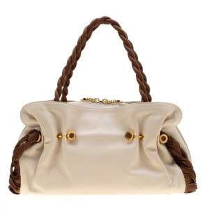 Bvlgari Cream/Tan Leather Twistino Tina Satchel 