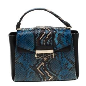 Bvlgari Blue Python Leather Serpenti Viper Top Handle Bag