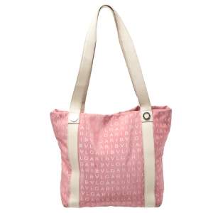 Bvlgari Pink/Beige Logo Mania Canvas and Leather Tote