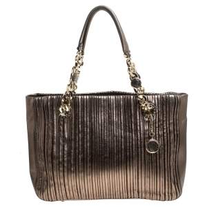Bvlgari Gunmetal Plisse Leather Monte Shopper Tote