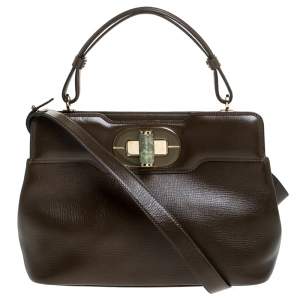 Bvlgari Olive Green Leather Isabella Rossellini Top Handle Bag