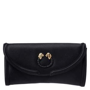 Bvlgari Black Satin Leoni Flap Clutch