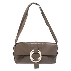 Bvlgari Olive Green Leather Chandra Crossbody Bag