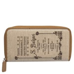 Bvlgari Beige/Brown Printed Coated Canvas Zip Around Wallet
