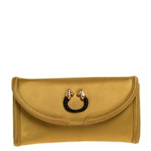 Bvlgari Gold Satin Leoni Flap Clutch