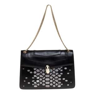 Bvlgari Black/Silver Leather Serpenti Forever Shoulder Bag