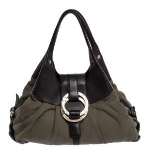 Bvlgari Olive Green/Brown Canvas and Leather Chandra Hobo