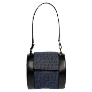 Bvlgari Blue/Black Denim and Leather Cylinder Bag