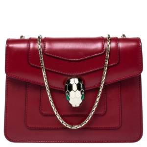 Pre Owned Bvlgari Red Leather Small Serpenti Forever Shoulder Bag