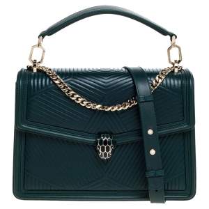 Bvlgari Green Diamond Blast Leather Large Serpenti Forever Shoulder Bag