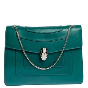 Bvlgari Green Leather Large Serpenti Forever Shoulder Bag